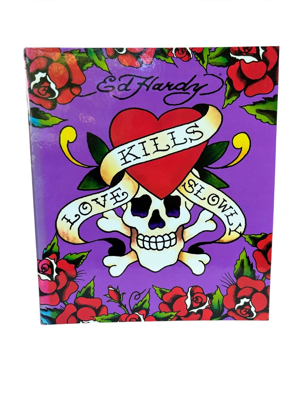 NEW Ed Hardy Love Kills Slowly Skull Heart Roses 1” Binder Y2K Lisa Frank